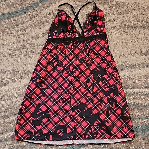 Victoria's Secret Other - Victoria's Secret Woman's Red & Black Plaid Lace Chemise Slip Nightgown Sz:L EUC
